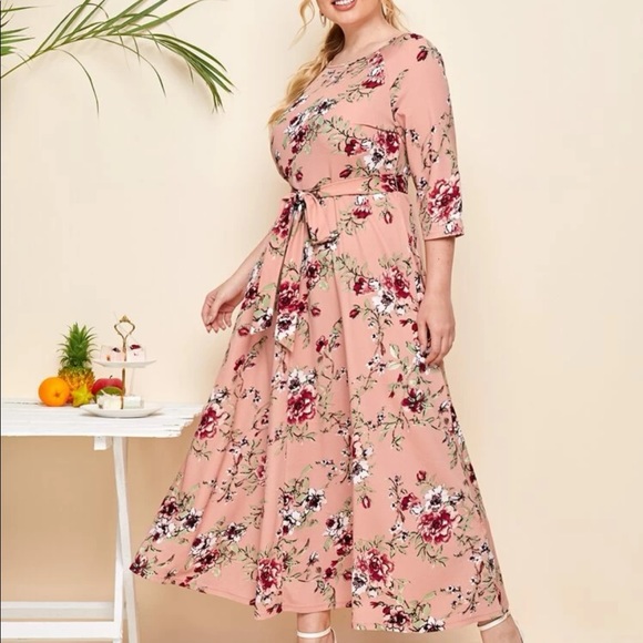 Boho mint floral print belted maxi dress - Picture 4 of 11